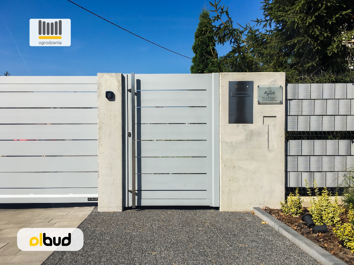 ALFEN N05 SILVER beton architektoniczny furtka z domofonem aluminiowa
