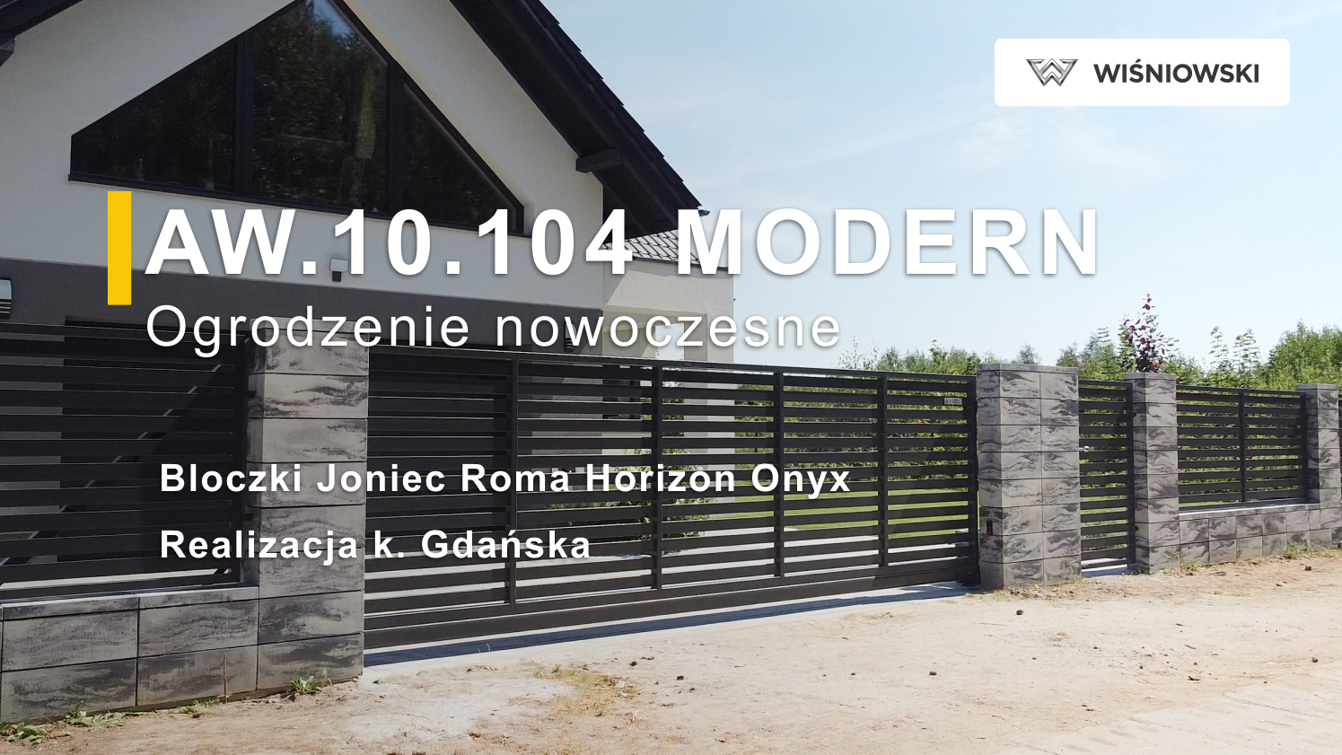 Ogrodzenie nowoczesne Wiśniowski AW.10.104, bloczki Joniec Roma Horizon Onyx k. Gdańska VIDEO