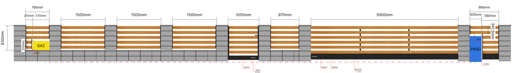 wizualizacja ogrodzenia aluminiowego drewnopodobne n04